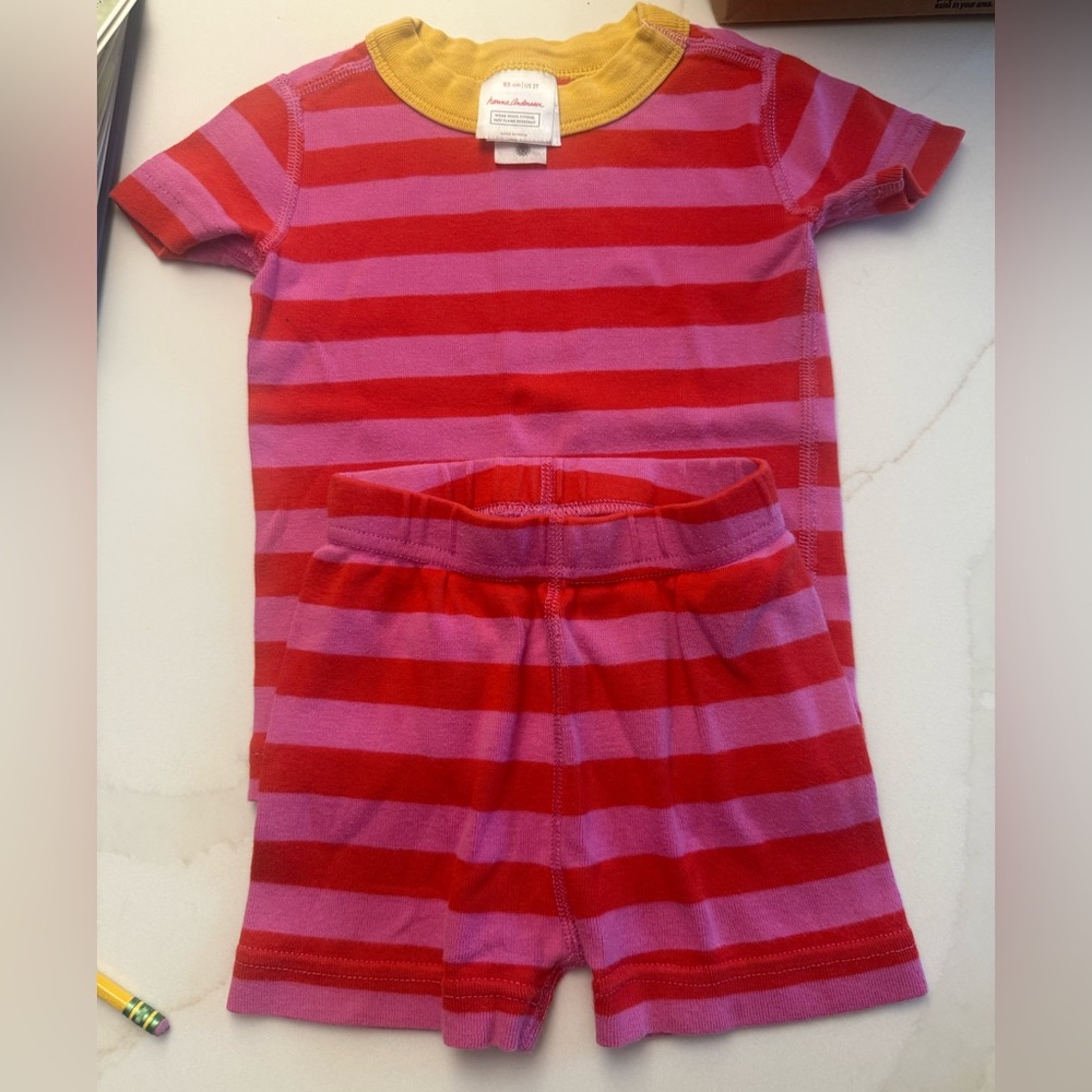 Hanna Andersson Red and Pink Striped Toddler Pajamas size 2T
